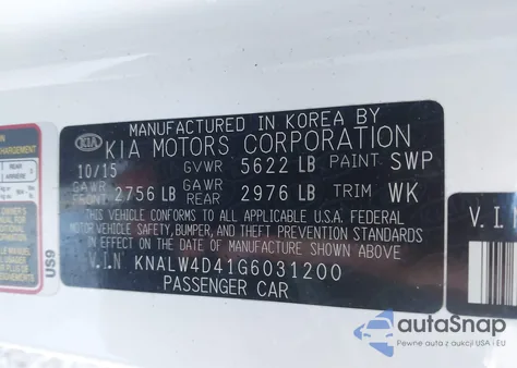 2016 Kia K900 Luxury 5.0L из США, поврежденный, VIN KNALW4D41G6031200